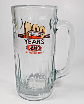 1919-2019 A&W Root Beer, All American Food, 100 Years 18oz. Glass Mug. 7'' Tall.