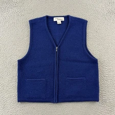 Vintage Norm Thompson Vest Womens Medium Blue Wool Zip 90s Outdoor Preppy Knit