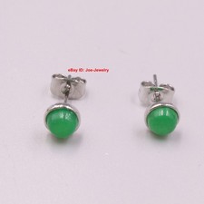 New White GP with Green Jade Round Stud Earrings 6mm Width BEST GIFT