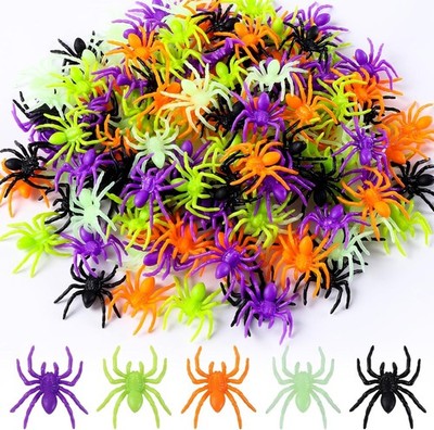 150 PCS Glow in the Dark Plastic Spider Decorations - Halloween Party Supplies