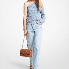 NWTMichael Kors Blue Cable Cotton Knit Off-Shoulder Sweater M Clean Girl
