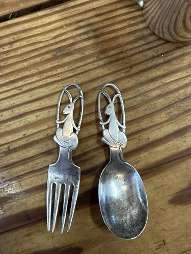 International Sterling Silver (.925) Fork and Spoon Set Rabbit Motif