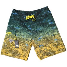 Columbia PFG Digital Camo Fishing Board Shorts Men's Sz M Yellow Green Blue AA
