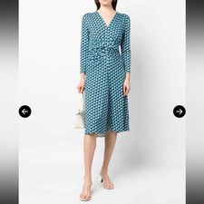 DIANE VON FURSTENBERG JERRY KNEE-LENGTH DRESS IN TINY GEO GODDESS TURQOISE small