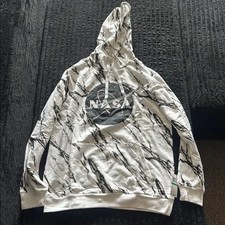 NASA White and Black Marble Print Mens Hooded Sweatshirt L 