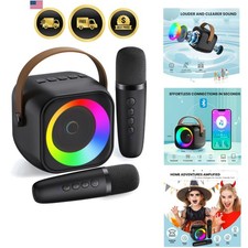 Mini Karaoke Machine Portable Bluetooth Speaker Wireless Microphones Party Li...