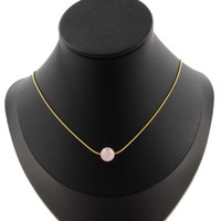 Halskette 1 Perle Rosenquarz 8 Mm Kette Aus Edelstahl Vergoldet.