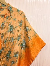 Satin Kaftan Orange Luxurious Boho Maxi Dress Resort Wear Nightgown MFN1062