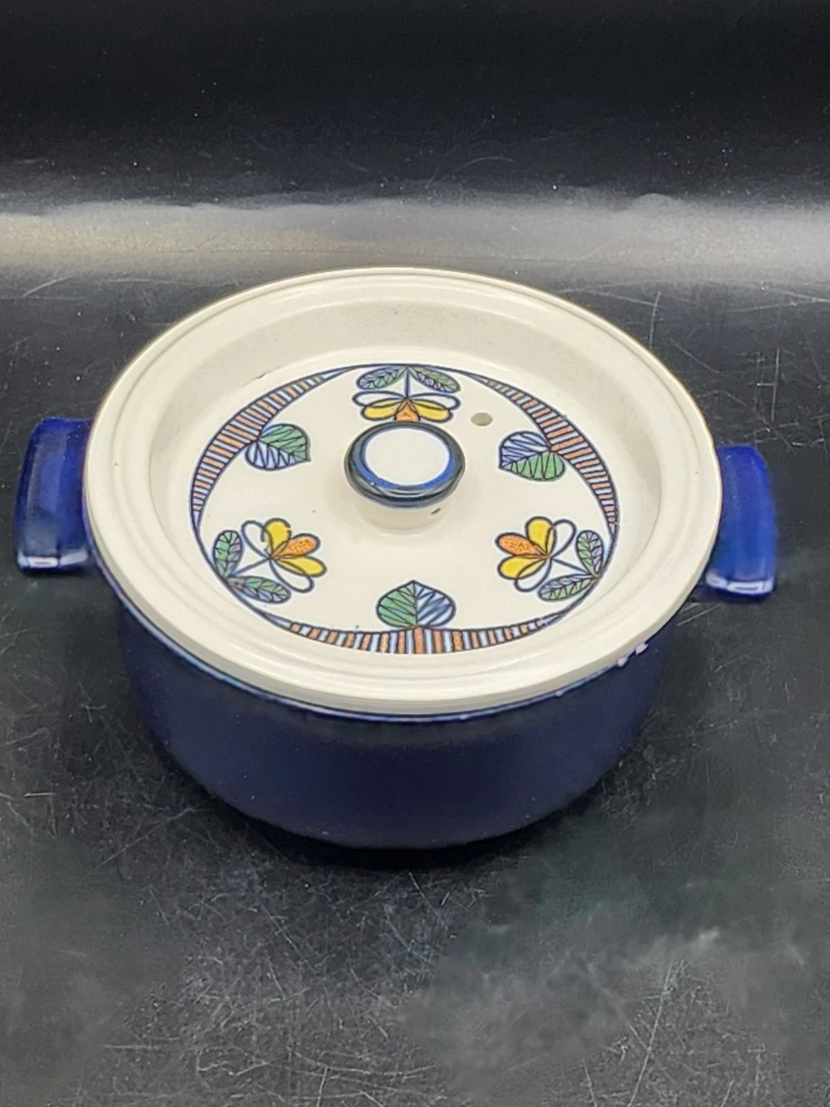 VINTAGE MCM FLAME CHEF - Japanese Stoneware Small Casserole Dish Dutch Oven