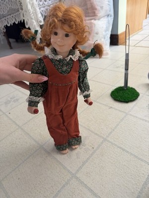 Girl Doll Light Complexion Red Curly Hair Braids Orange Overalls Floral Shirt