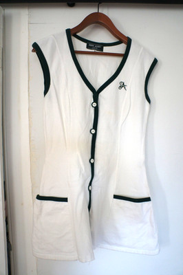 Perry Ashby 80s vintage womens tennis dress size small, white, dark green trim