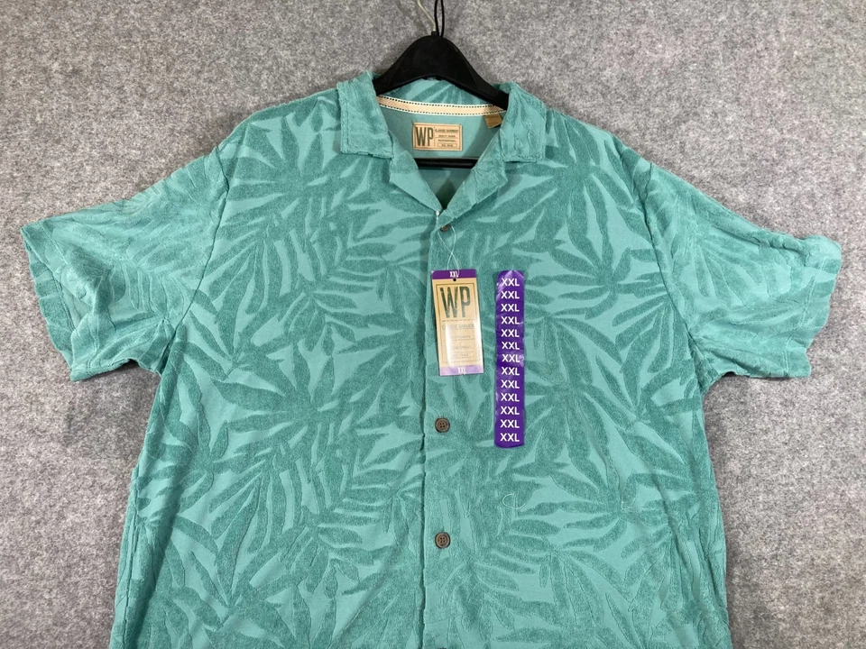 WP Weatherproof Terry Cloth Cabana Button Up Shirt Mens 2XL Green Jacquard NWT - Image 2 of 4