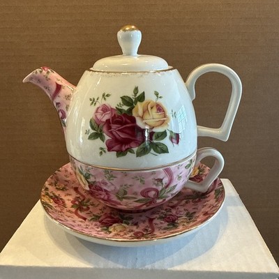 Royal Albert Old Country Rose 3 Piece Tea Set Pink Chintz 1962 Retired EUC