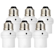 6 Pack Light Sensor Socket, E26 E27 Dusk to Dawn Sensor SocketWhite Bulb Adapte