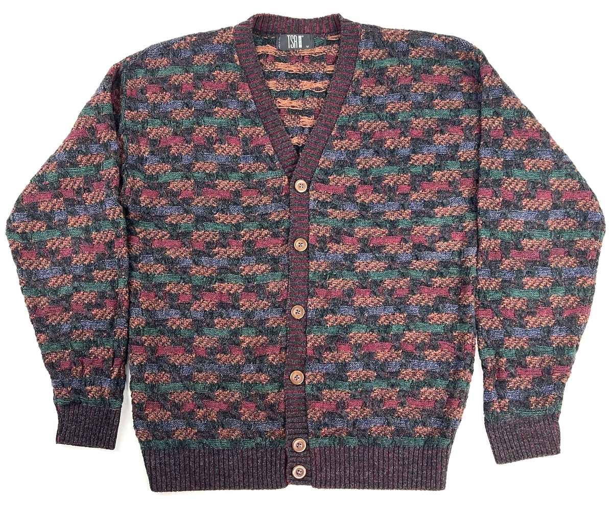 Vintage TSR USA 3D Knit Sweater Button Up Cardigan Long Sleeve