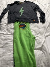 Aviator Nation Women's Black Lightning Sweatshirt Green Patch Sweatpants Set