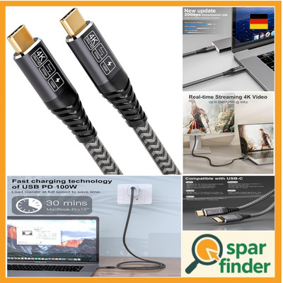 USB-C 3M Schnellladekabel | 20Gbps Datenübertragung | 4K@60Hz Videoausgang