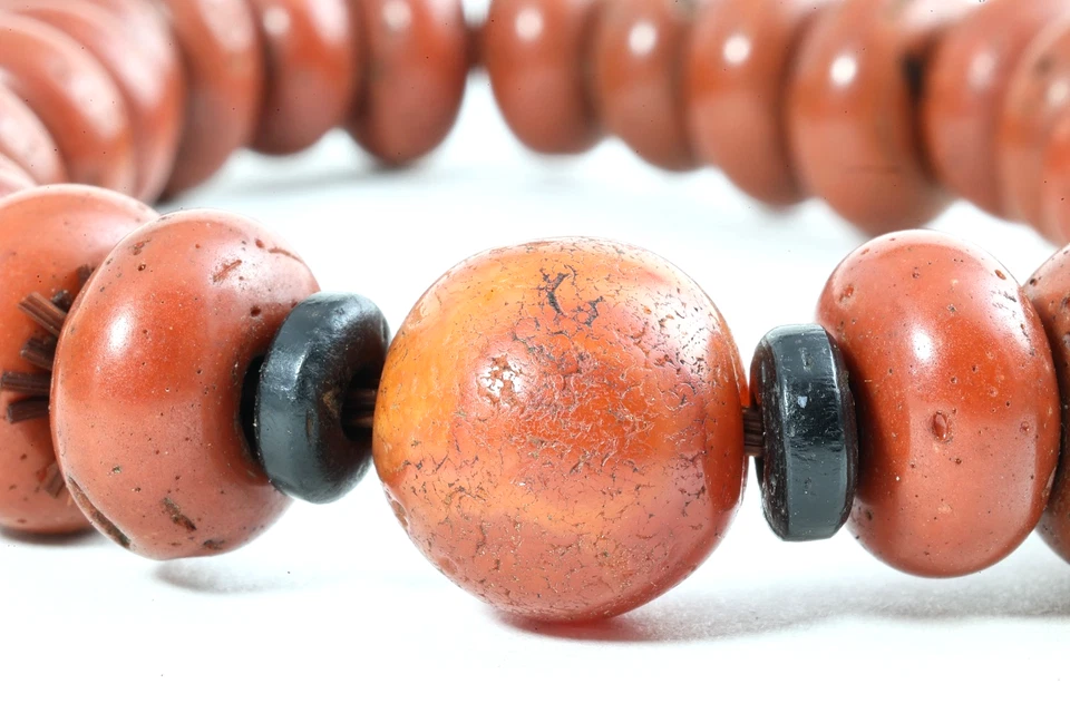 Old Himalayan Tibetan Nepalese Coral Red Sherpa Coral Glass bracelets 17th C - Image 2 of 4