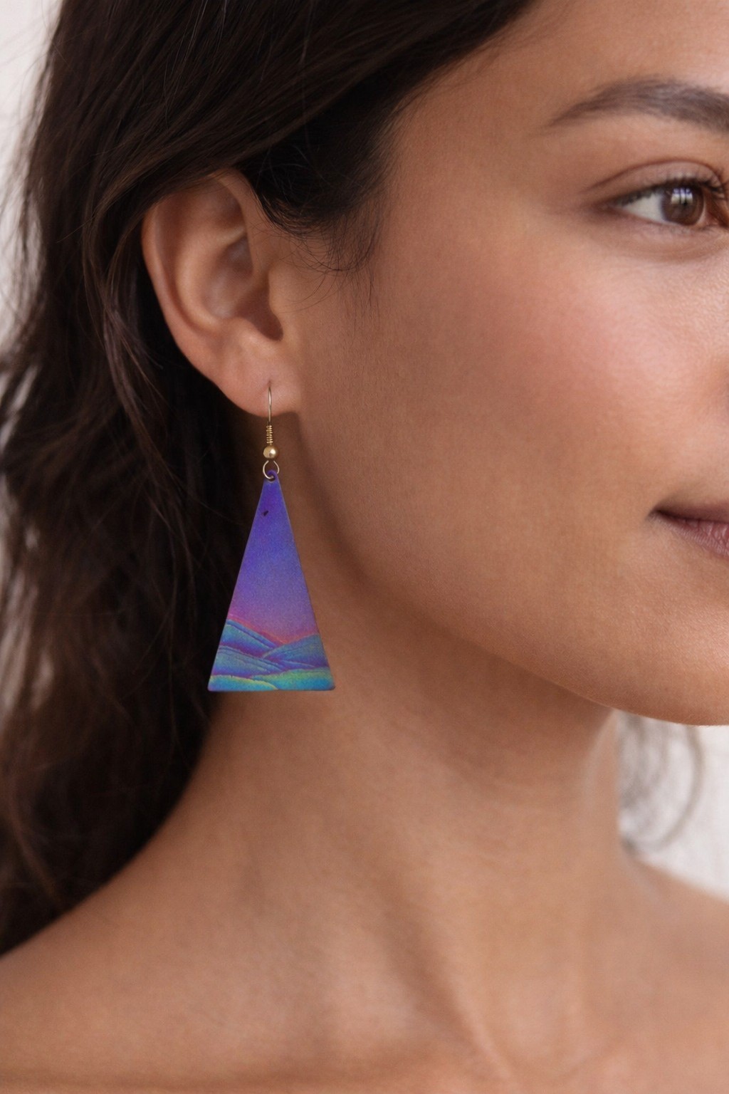 Geometric Triangle Dangle Earrings Rainbow Purple… - image 2