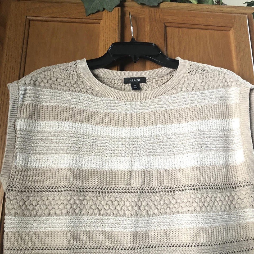 Suéter ALFANI Para Mujer Dorado Metálico Rayas Manga Gorra Mediano Contemporáneo Elegante Foto 2 de 4