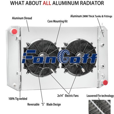 4 Row Aluminum Radiator Shroud Fan Fit GMC Topkick Chevy Kodiak Series 1997-02