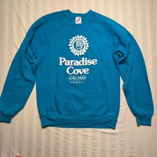 Vintage 80s Sweatshirt Paradise Cove Hawaii Adult Size Medium Teal Tiki