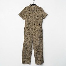 Joanie Boilersuit Womens UK 16 White Robin Cat Art Print Jumpsuit Hippie Boho