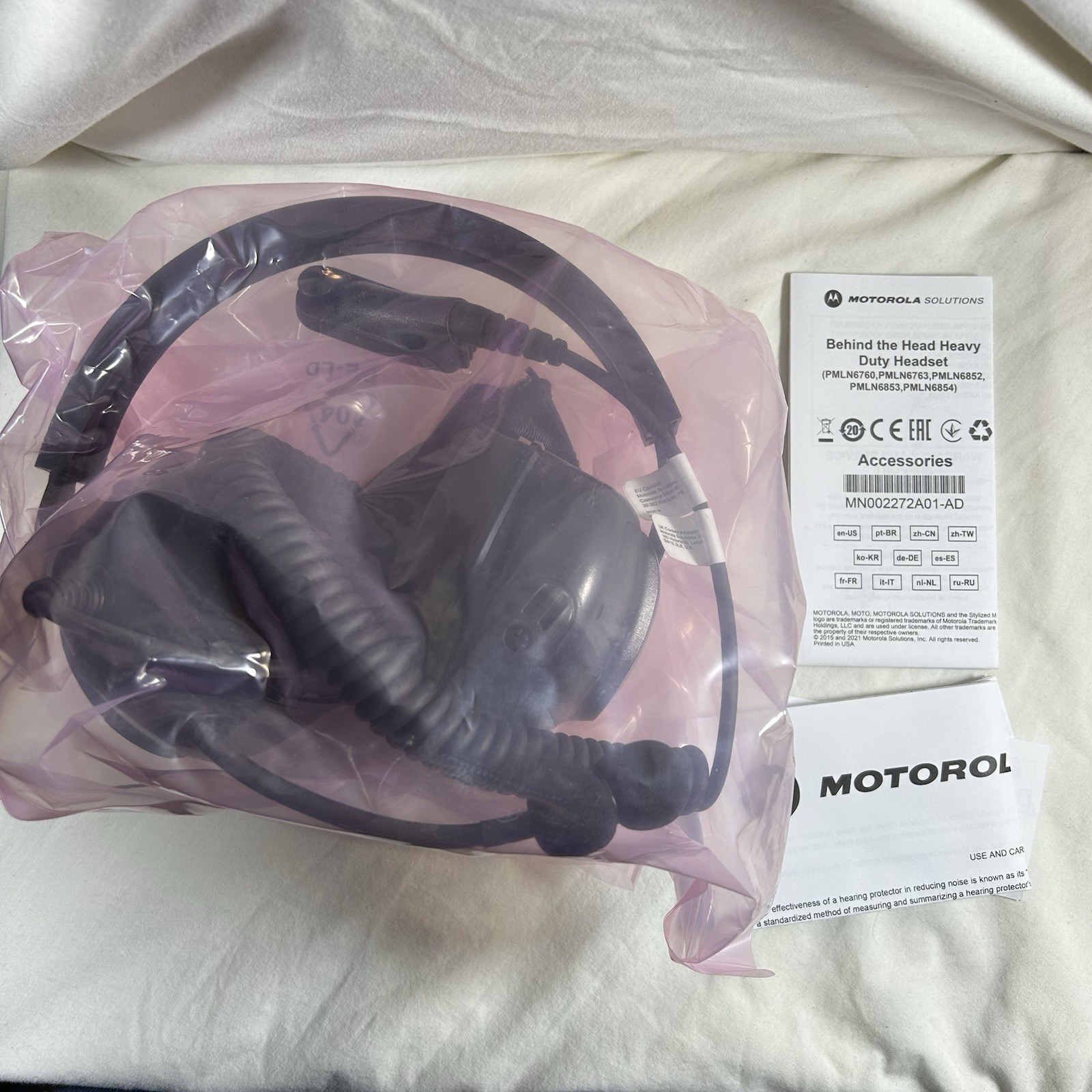 Motorola PMLN6853A Heavy Duty Noise Cancel Headset Black Boom Double Ear-Cup