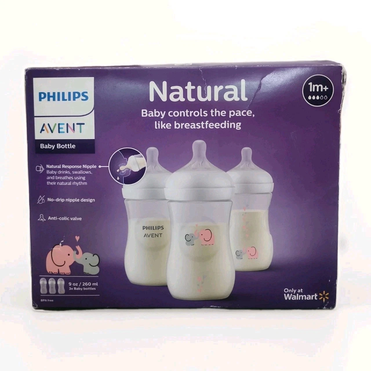 Philips AVENT Natural Baby Bottle with Natural Response Nipple, 9 Oz, 3 Pack
