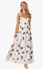 Petal & Pup Women's Floral A-Line Corset Hazel Maxi Dress - Sz. XL, White & Blue