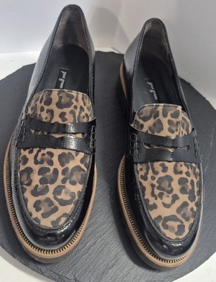 Paul Green Leopard Print Patent Leather Loafer Flats Black Tan mens Size 7.5