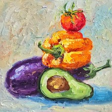 Vegetable Oil Painting 20x20cm Paprika Original Oil Painting on Painting Board