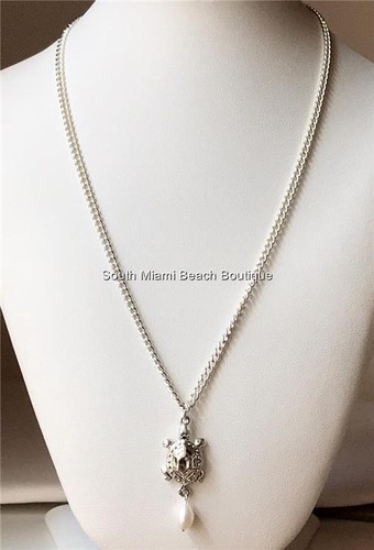 Sea Life Turtle Necklace 18" Pendant Nautical Island Beach Silver Plated USA - Picture 2 of 12