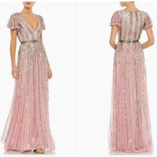 Mac Duggal Rose Pink Stripe Sequin Embellished Evening Gown Size 6 $498