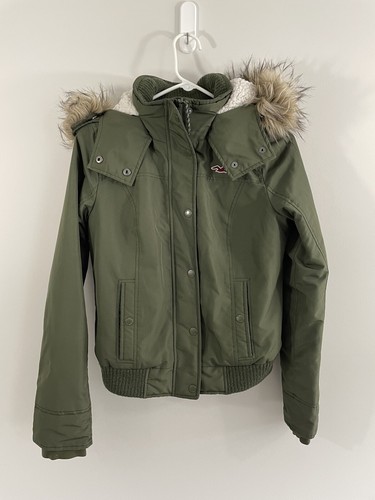VTG y2k HOLLISTER ALL WEATHER Jacket womens sz small Fur Hooded Lined Parka Coat - Picture 13 of 13