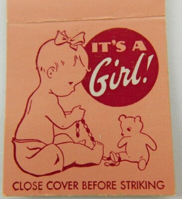 It's A Girl Name Arrived Weight Baby Announcement Vintage Matchbook Cover