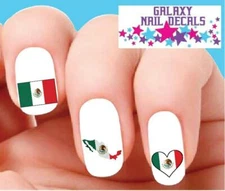 Waterslide Nail Decals - Set of 20 Mexico Mexican Flag Heart Assorted