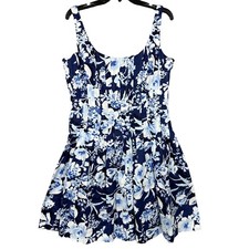 Lauren Ralph Lauren 14 Blue Floral Pleated Fit & Flare Dress Romantic Summer