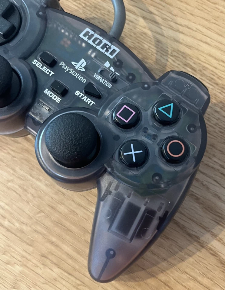 Hori Analog Sindou Pad Gamepad Controller Clear Black PS1 PSone Japan Tested - Image 2 of 4