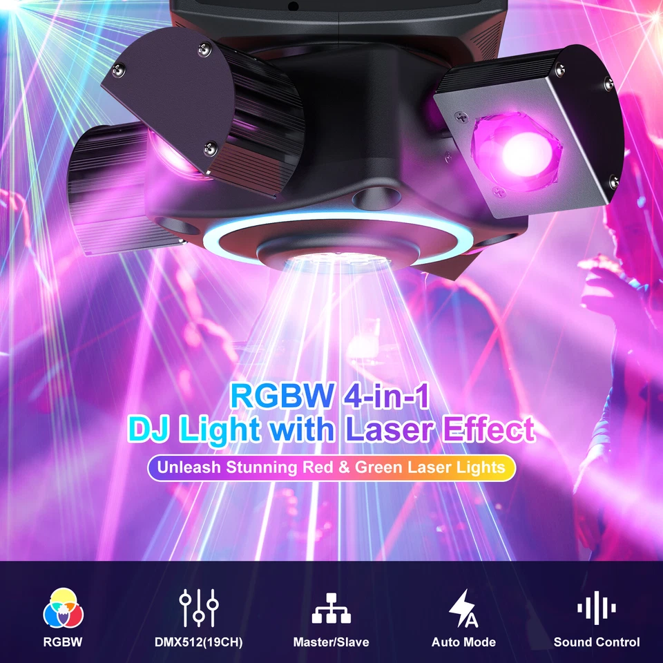 140W RGBW LED Laser Beam 4Arms Moving Head Stage Light DMX DJ Disco Party Lights - Image 2 of 4