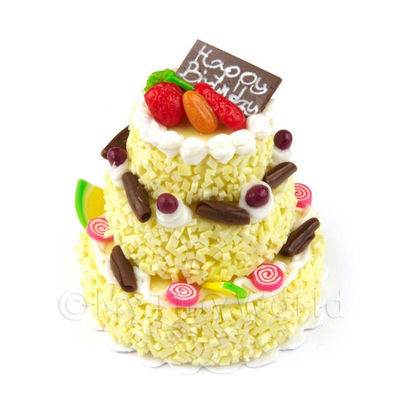 Crema Helado Miniatura 3 Niveles Tarta Celebración Topped Con Confitadas Frutas