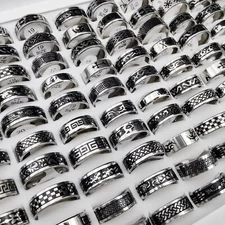 100pcs New Wholesale Lots Fashion Stainless Steel Rings Men's Mixed Size Ring