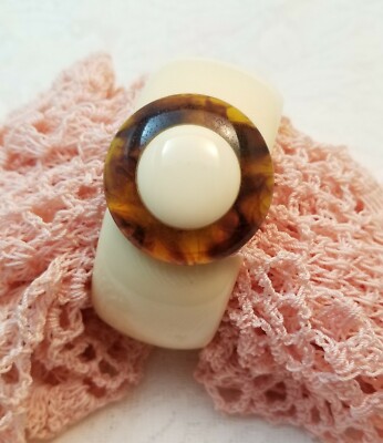 Vtg Clamper Bracelet Faux Tortoise Shell Lucite Art Deco Revival Jewelry Round