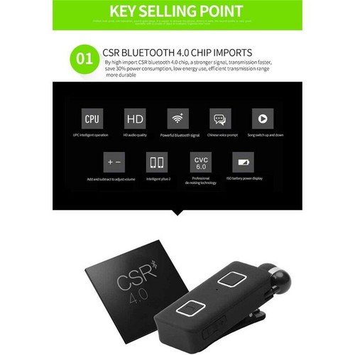 Bluetooth Earphone Stereo Sound Headset with Clip Sports Earpieces for Business - Picture 2 of 11