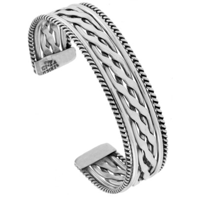 Silver Rope Edge 925 Sterling Silver Rope Edge Braid Wire Cuff Bracelet High Polished 7. ...