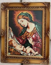 Vtg Framed Needlepoint Madonna Child Mary Jesus Tapestry Art Nativity Christmas