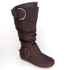 NEW! Top Moda Women's Big Buckle Side Zipper Riding Boots  Size 7.0 M, Brown