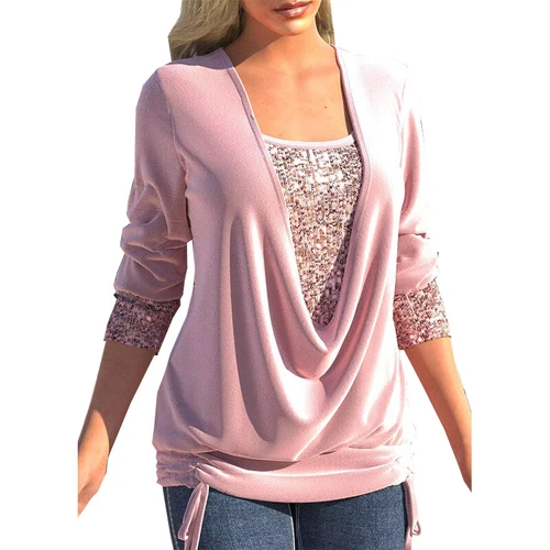 Womens Summer Tunic Tops Ladies Long Sleeve Sequins Shirts Blouse - Bild 9 von 19