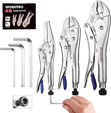 WORKPRO 3PCS Locking Plier Set 6.5" Long Nose 7" 10" Curved Jaw Locking Hex Keys