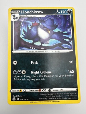Pokemon TCG Card Lost Origin Honchkrow 115/196 Rare | eBay